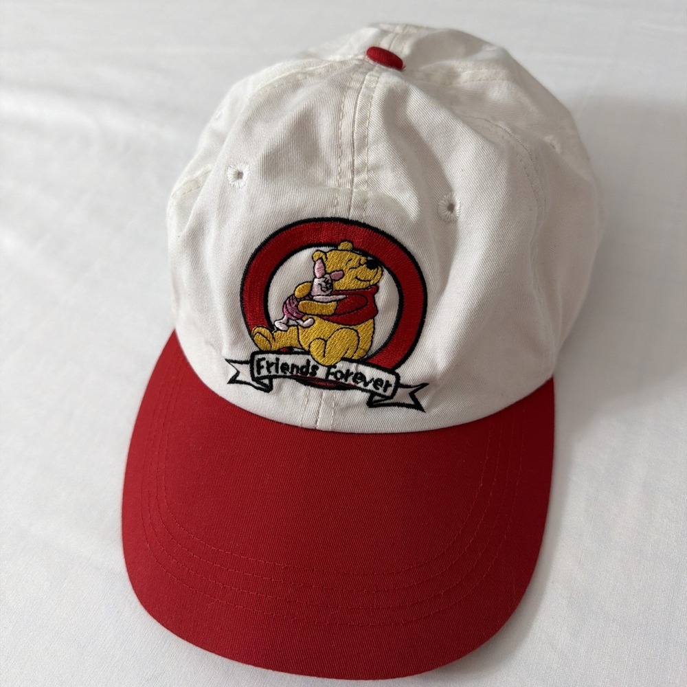 Vintage Pooh Hat Cap Fitted Mens White Red Friends Forever Winnie The Pooh 90s